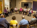 The class of Laughter Yoga sit in a circle to start a laughter exercise that will promote happiness and peace in Tucson, Ariz. at St. Francis in the Foothills on Tuesday, Feb. 2, 2015. Students do not use yoga matts for the class. Photographed by Noelle Haro-Gomez