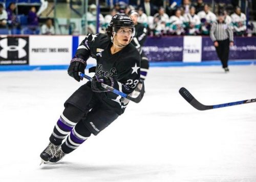 Andrew DeCarlo skating during a Lone Star Brahmas game against the Shreveport Mudbugs at the NYTEX Center in North Richland Hills, Texas. (Photo courtesy of Rebekah Bing).