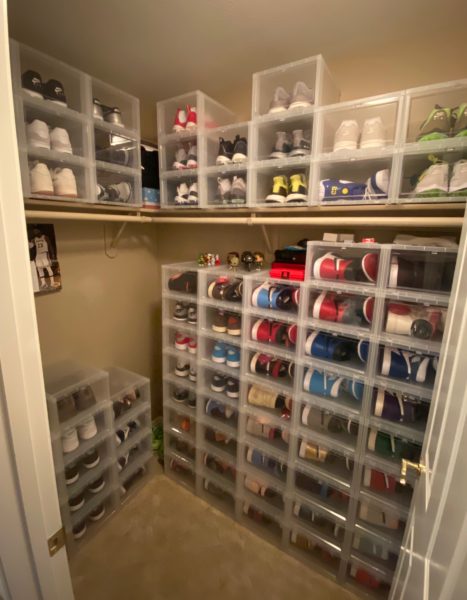 Adriell Alvarado’s sneaker collection takes up a lot of space in his closet. (Photo by Ahmaad Lomax).